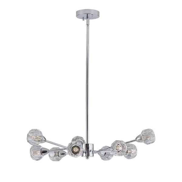 27.6 in. Modern Chrome Crystal Pendant, 9-Light Chandelier for Living Dining Room, Kitchen Island (Bulbs Not Included)