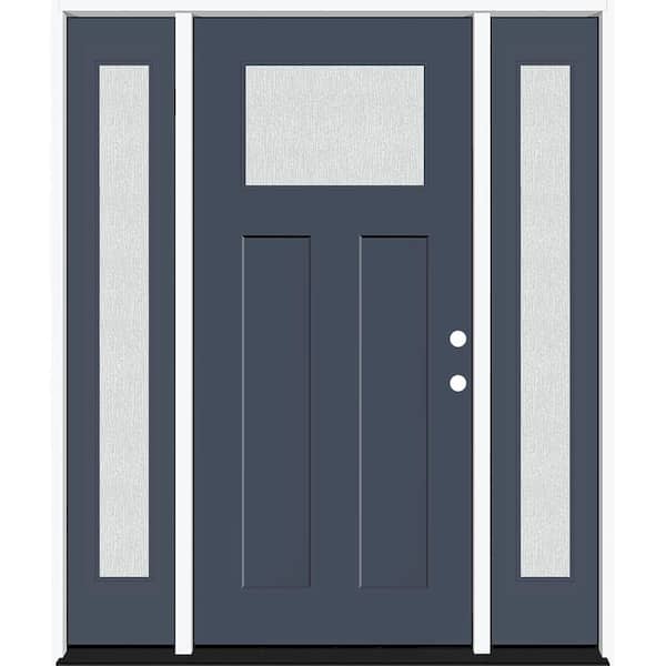 Legacy 68 in. x 80 in. 1/4 Toplite Rain Glass LHIS Primed Dark Denim Finish Fiberglass Prehung Front Door w/Dbl 14 in.SL
