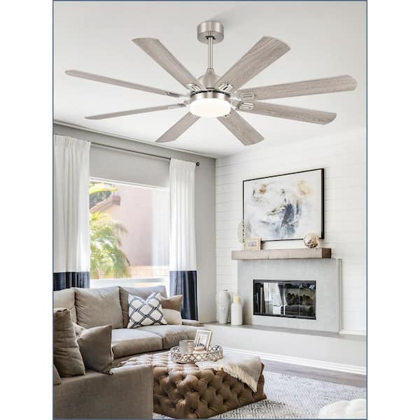 62 in. Outdoor/Indoor Nickel Downrod Mount Ceiling Fan with Light, Dual-Finish Blades, Remote Control for Living Room