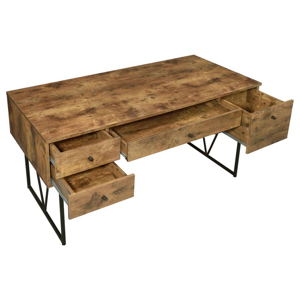 Rustic Industrial Nutmeg Brown Home Office Desk with 4 Drawers