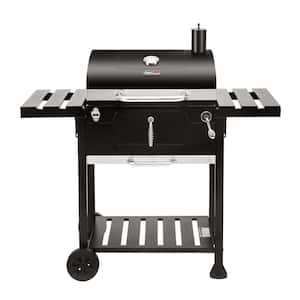 24 in. Charcoal BBQ Grill in Black with 2-Side Table