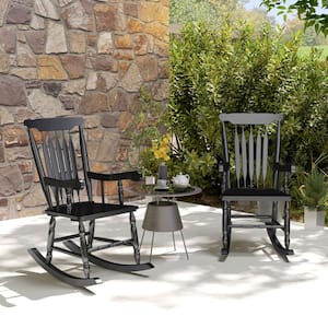 Black Wood Outdoor Rocking Chair Set of 2