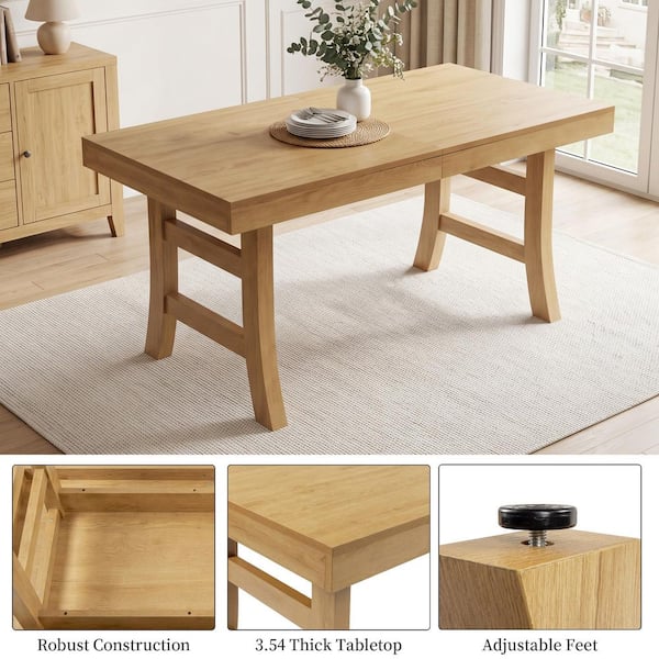 Oak Top Table Rectangle GOJANE Modern 1-Piece Rectangular Dining Table, Oak-Finish MDF Top ...