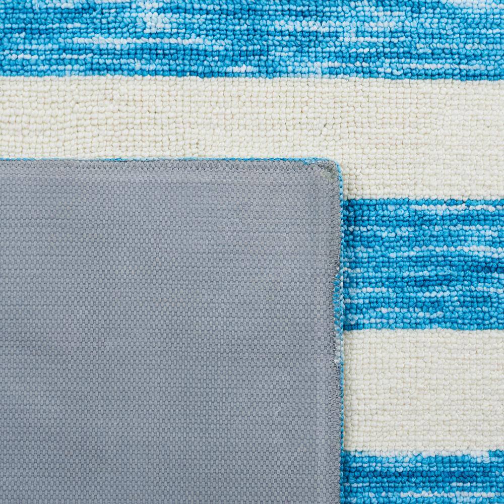 Blue and Ivory Striped Synthetic 4' x 6' Washable Rug