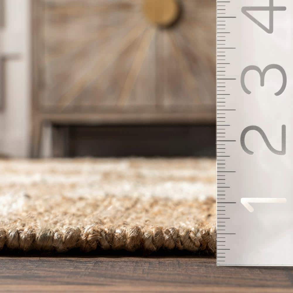 Ivory and Beige Checkered Cotton Jute 8' x 10' Area Rug