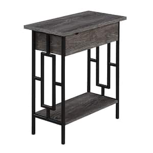 Town Square 11.25 in. W Weathered Gray/Black Rectangular Veneer Flip Top End Table with Charging Station and Shelf