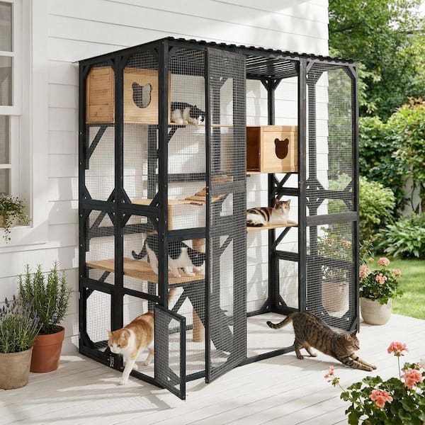 5.6 ft. W x 2.8 ft. D Outdoor Wood Shed Cat House w/Sleeping