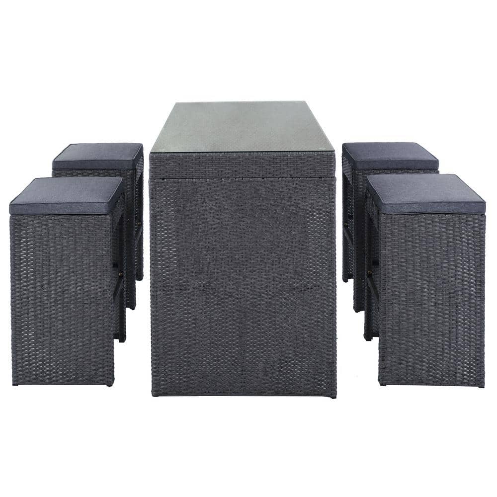 Sireck 5Piece Gray Wicker Outdoor Dining Table Set with Gray Cushion
