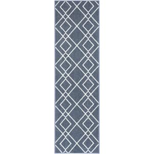 Modern Lines Navy 2 ft. x 7 ft. Geometric Contemporary Kitchen Runner Area Rug