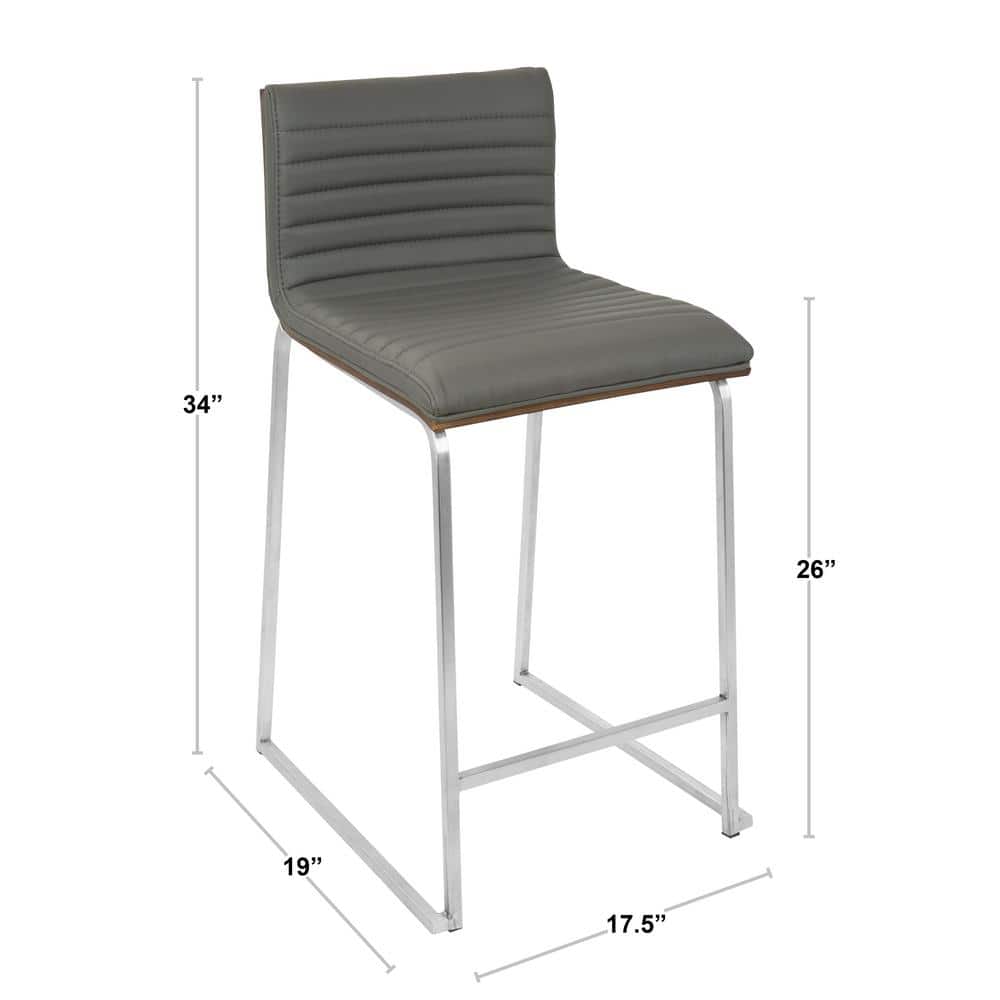 Contemporary Gray Faux Leather and Wood Metal Counter Stool