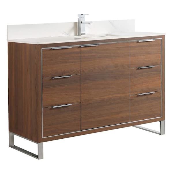 FINE FIXTURES Opulence 48 in. W x 18 in. D x 33.5 in. H Single Sink Bath Vanity in Walnut Ebony with White Carrara Top