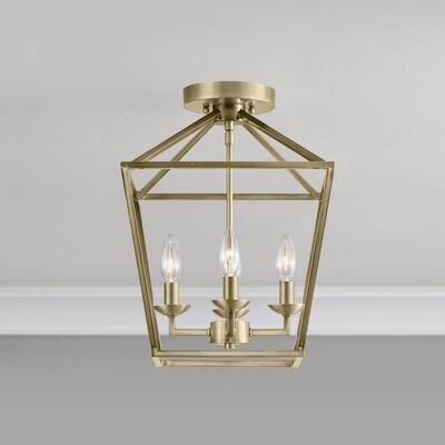 Weyburn 16.5 in. 4-Light Brushed Brass Lantern Semi-Flush Mount, Farmhouse Ceiling Light