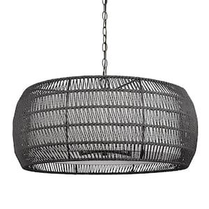 Everly 6-Light Matte Black and Modern Black Rattan Chandelier for Living Room with No Bulbs Included