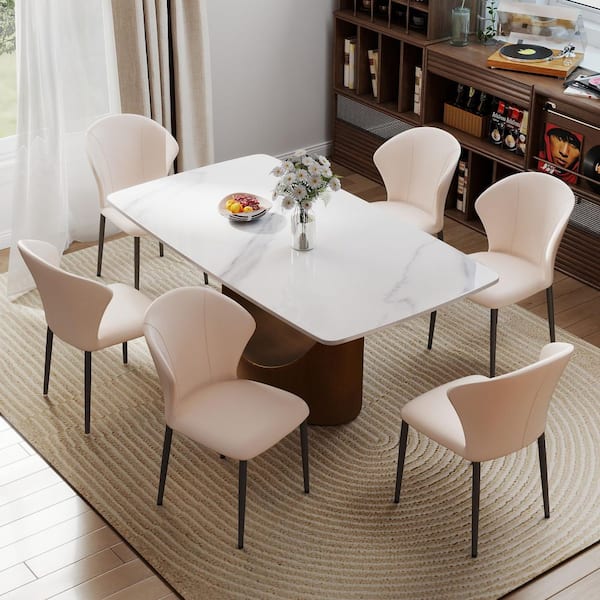 Set of 6 Modern Comfortable Upholstered Artificial Leather Dining Chair for Kitchen Dining Room, White