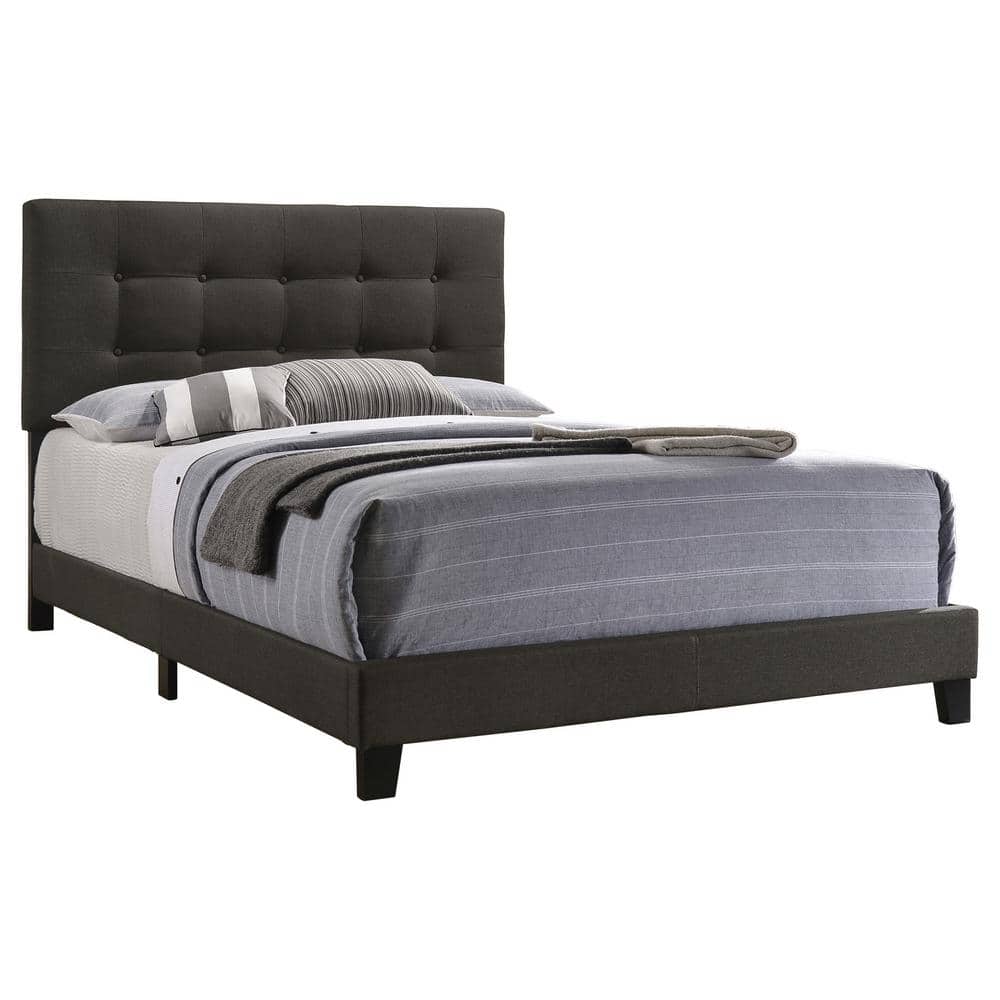 Gray Full Upholstered Bed with Tufted Headboard and Wood Frame