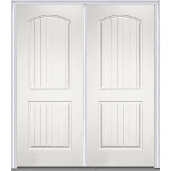 MMI Door 72 in. x 80 in. Classic Right-Hand Inswing 2-Panel Planked Painted Fiberglass Smooth Prehung Front Door with Brickmould