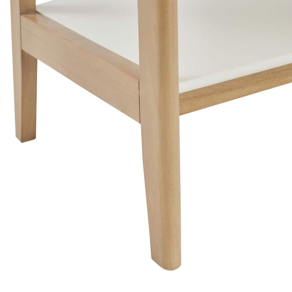 Parker Mid-Century Solid Wood and MDF Ladder Bookcase in Off-White/Natural