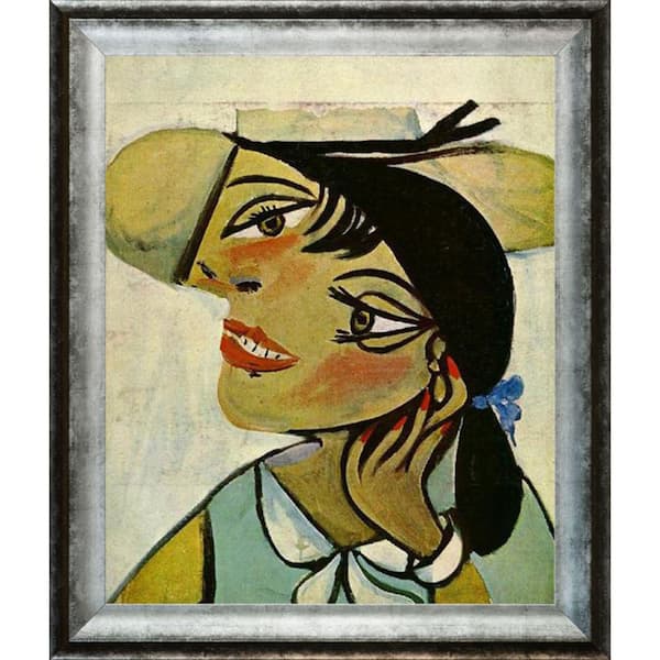 LA PASTICHE Portrait of woman in d`hermine pass(Olga) by Pablo Picasso Athenian Silver Framed Oil Painting Art Print 25 in. x 29 in.