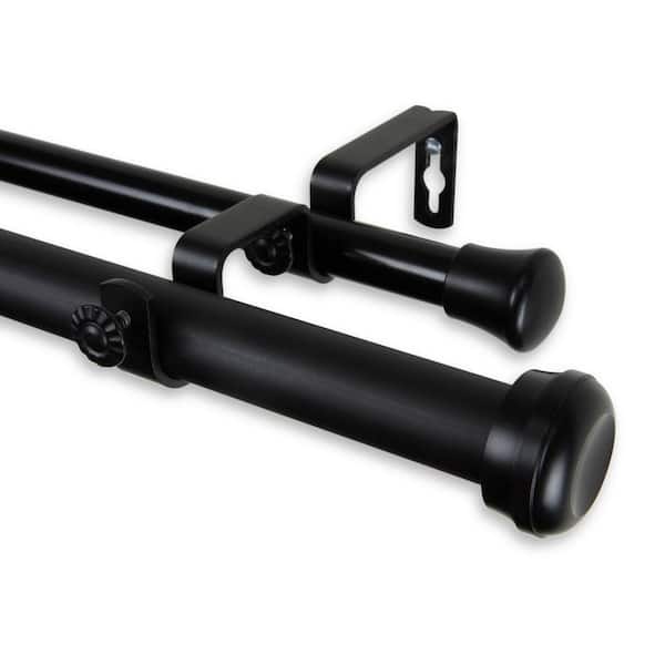 Rod Desyne 48 in. - 84 in. Telescoping 1 in. Double Curtain Rod Kit in Black with Rosen Finial