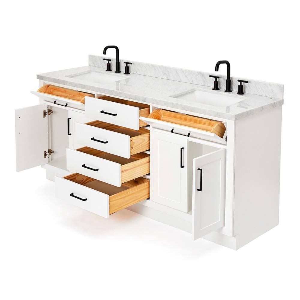 White Double Freestanding Vanity with Marble Top