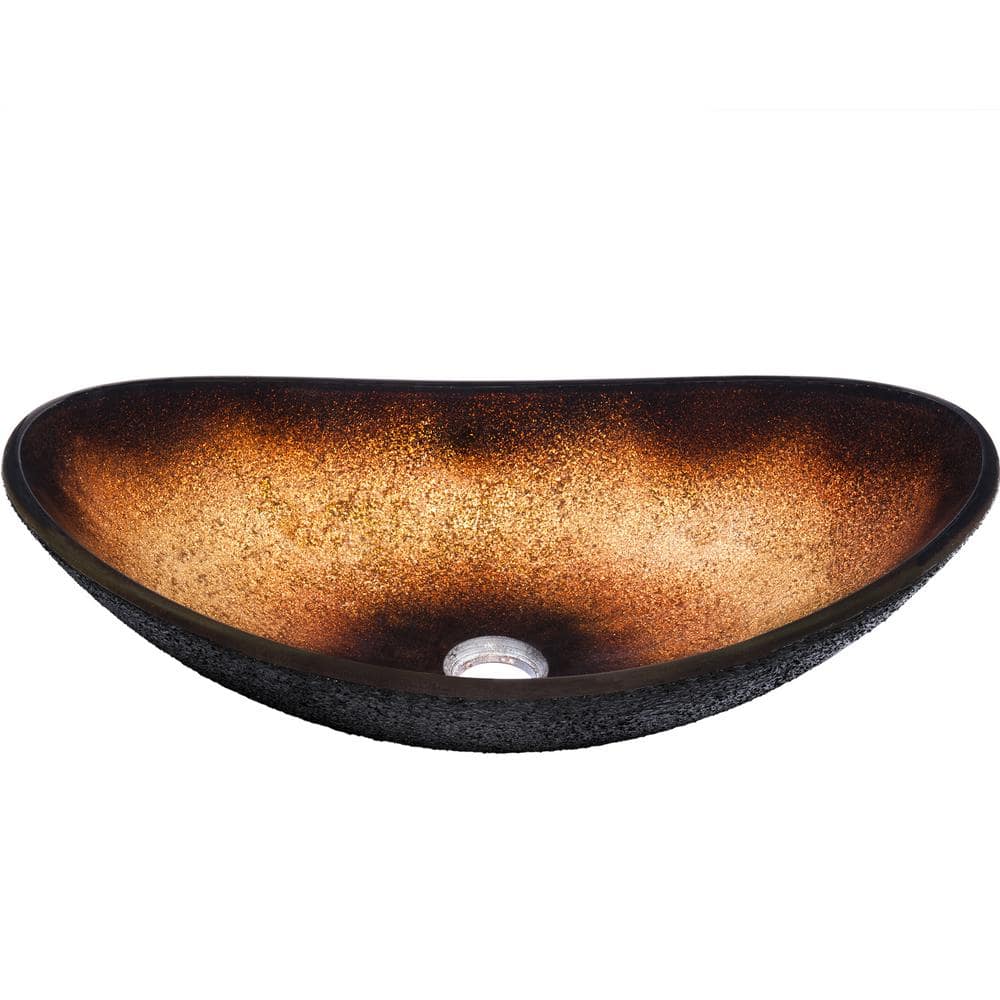 22'' Black and Copper Glass Oval Vessel Sink