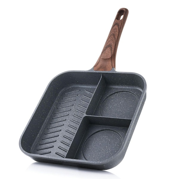 3-Section Versatile Grill Pan, 9.5 in. Die-Cast Aluminum Nonstick Grill Pan in Black