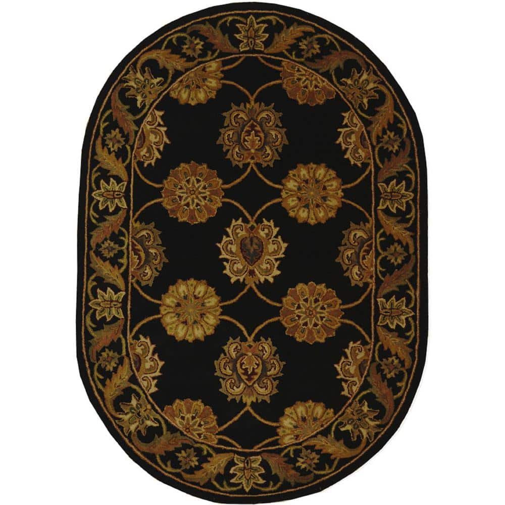 SAFAVIEH Heritage Black 5 ft. x 7 ft. Oval Geometric Border Floral Area ...