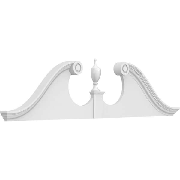 Ekena Millwork 72-in W x 18-in H x 2-3/4-in P Rams Head Signature Urethane Pediment (Urn Ships Unattached in Box), Primed Tan