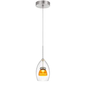 7 in. Integrated LED Clear Amber Clear Glass and Metal Pendant