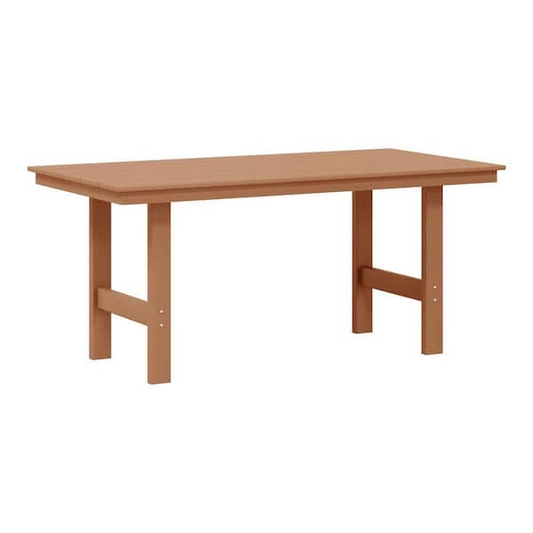 Shoreside Plastic All-Weather 66" x 34" Rectangular Outdoor Patio Dining Table, Teak
