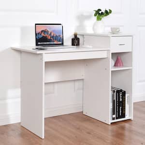 20 in. Rectangular White 1-Drawer Writing Desk with Solid Wood Material