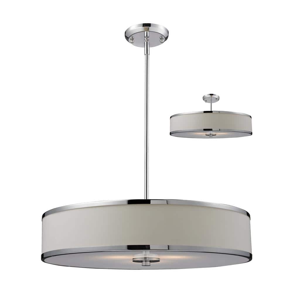 Cameo 3 Light Chrome Shaded Pendant Light With White Linen Fabric Shade wit
