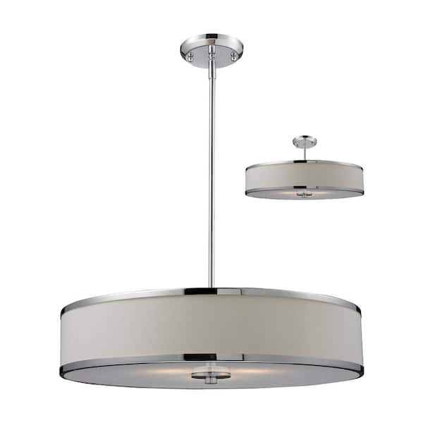 Unbranded Cameo 3 Light Chrome Shaded Pendant Light With White Linen Fabric Shade with No Bulb Included