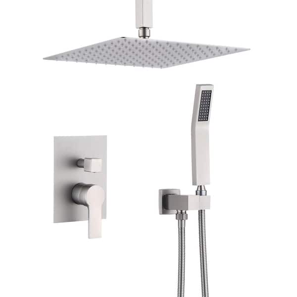 Lukvuzo 12 in. Brushed Nickel Dual 2 Flow Rate Stainless Steel Bathroom Rain Shower Combo Set with Hand Shower, Brushed Nickel