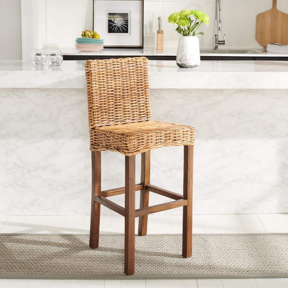 Tobie Honey Brown Wash Rattan Bar Stool with Footrest