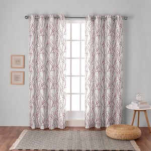 Branches Burgundy Floral Light Filtering 54 in. x 84 in. Grommet Top Curtain Panel (Set of 2)