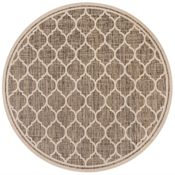 Trebol Moroccan Trellis Textured Weave Brown/Beige 6' Round Indoor/Outdoor Area Rug