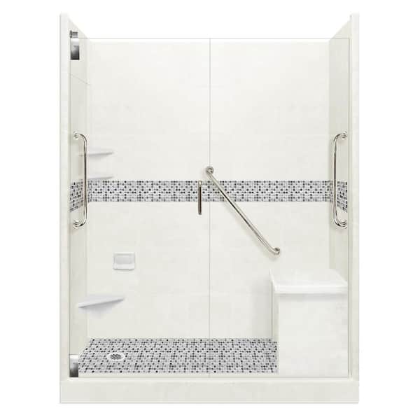 American Bath Factory Del Mar Freedom Grand Hinged 32 in. x 60 in. x 80 in. Left Drain Alcove Shower Kit in Natural Buff and Chrome Hardware