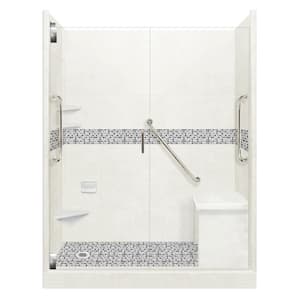 Del Mar Freedom Grand Hinged 34 in. x 60 in. x 80 in. Left Drain Alcove Shower Kit in Natural Buff and Satin Nickel