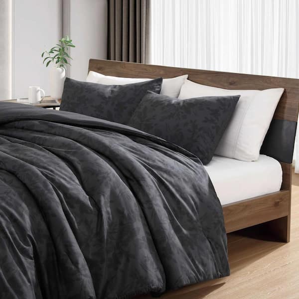 KENNETH COLE REACTION Silhouette Floral 4-Piece Black Microfiber
