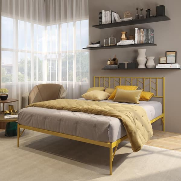 gold queen bed frame with headboard