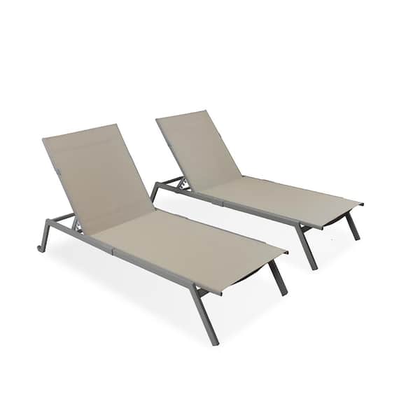 Ostrich Aluminum Tan Heavy-Duty Adult Outdoor Lake Chaise Lounge Chairs (2-Pack)