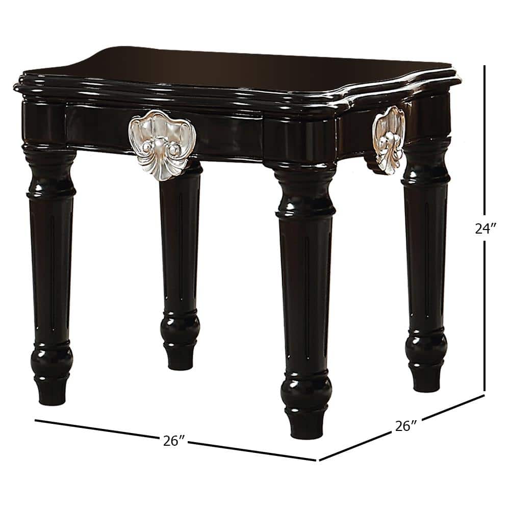 Black Carved Motif Square Wood End Table