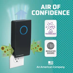 Elite Pluggable Air Purifier and Odor Reducer with UV Sanitizer for Small Rooms, Black