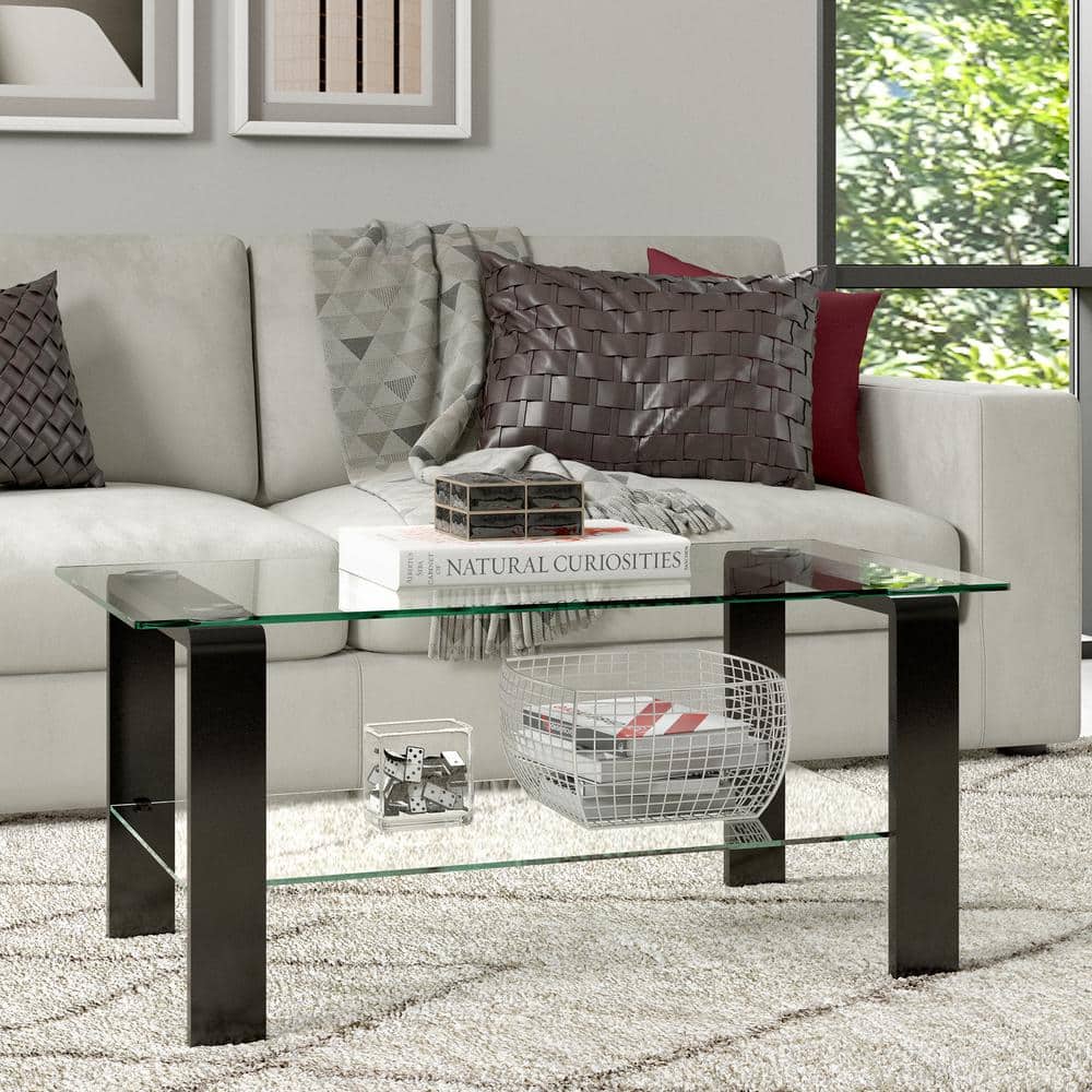 Blackened Bronze Glass Top Rectangular Coffee Table