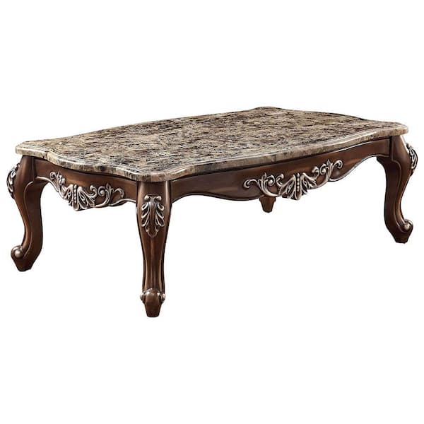 Benjara 57 in. Oak Brown Rectangle Marble Top Coffee Table