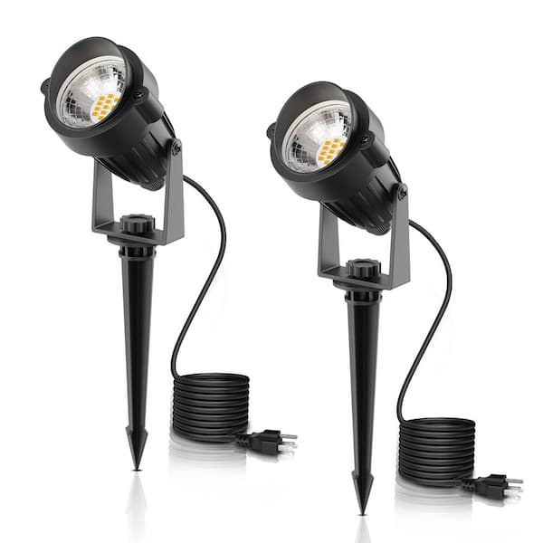 IP66 Waterproof 3000K Plug-in Outdoor Landscape Spot Lights, 5W Dusk to Dawn Integrated LED Spotlights for Yard (2-Pack)
