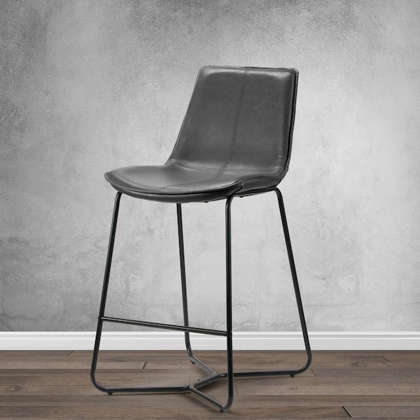 Glamour Home Amery 25.75 in. Grey Iron Frame Vintage Faux Leather Counter Stool (Set of 2)