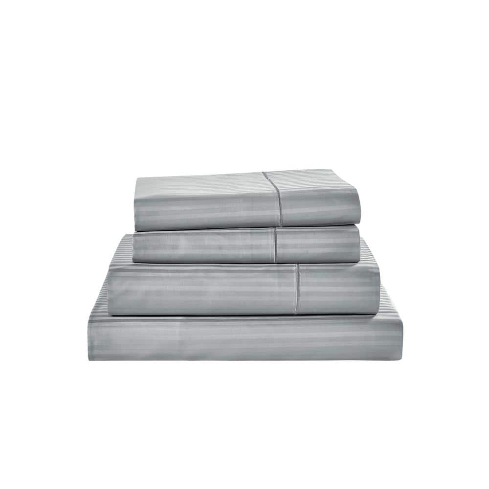 Gray Twin Egyptian Cotton Stripe Sheet Set