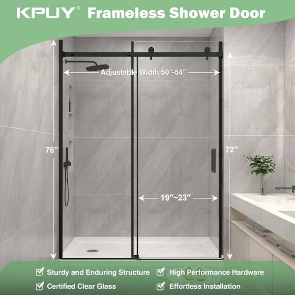 KPUY 50-54 in. W x 76 in. H Sliding Frameless Shower Door in